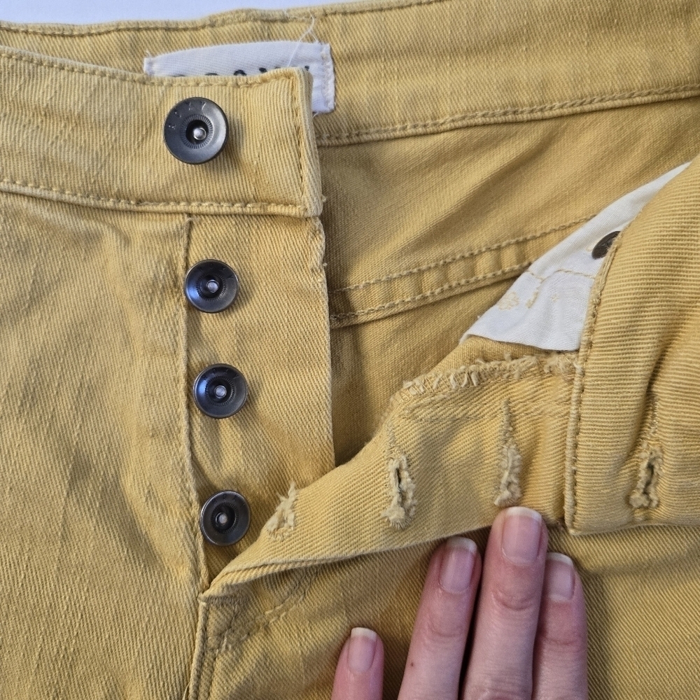 Roxy mustard yellow denim cutoff distressed mid ti low rise short shorts sz 26 - Picture 8 of 10